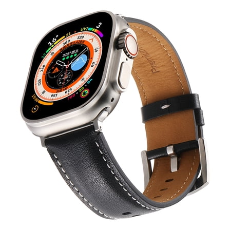 Compatible with Apple Watch Band Series 11 10 9 8 7 6 5 4 3 2 1 SE321 Ultra321, for iWatch 42(Series 1/2/3)/44/45/46/49mm, Genuine Leather Replacement Band for Women & Men, Black