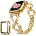 thumbnail image 1 of Compatible with Apple Watch Band , Women Girl Bling Diamond Jewelry Metal Strap Bands with Crystal Tempered Glass Screen  Case, Round Shiny Bracelet Wristband for iWatch Series 8/7/6/5/4/3/2/1/SE, 1 of 7
