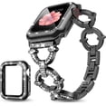 thumbnail image 1 of Compatible with Apple Watch Band , Women Girl Bling Diamond Jewelry Metal Strap Bands with Crystal Tempered Glass Screen  Case, Round Shiny Bracelet Wristband for iWatch Series 8/7/6/5/4/3/2/1/SE, 1 of 14