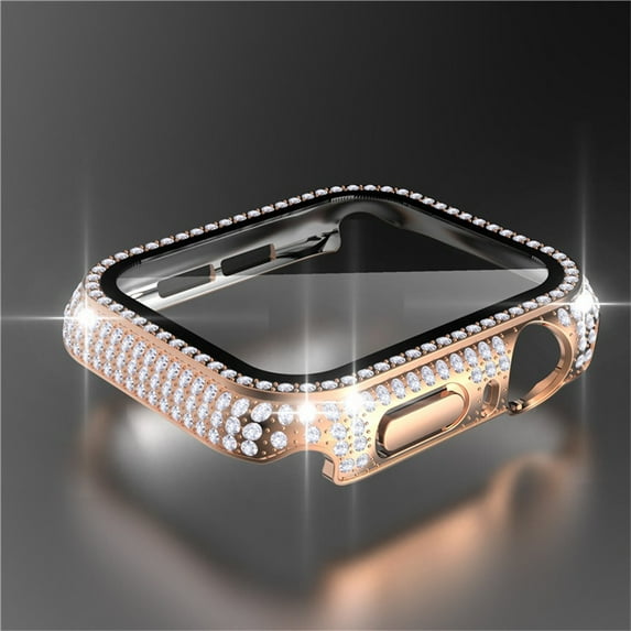 Compatible with Apple Watch Case 38mm 42mm with Screen Protector, Bling Case Crystal Diamond Tempered Glass Protective Cover for Apple Watch Series 3 2 1 -rose gold
