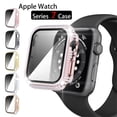 thumbnail image 1 of Compatible with Apple Watch Case 45mm 41mm with Screen Protector, Bling Case Crystal Diamond Tempered Glass Protective Cover for Apple Watch Series 7 -rose pink, 1 of 8
