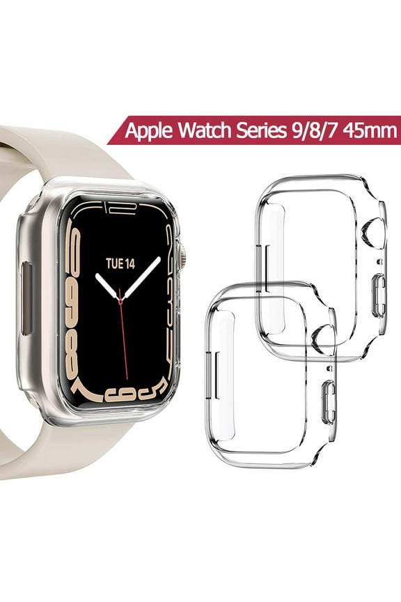 Compatible for Apple Watch Case 45mm Series 9 & Series 8 & Series 7, Hard PC Shockproof Ultra-Thin Case All-Around Edge Protective Cover for iWatch (Clear, 45mm)