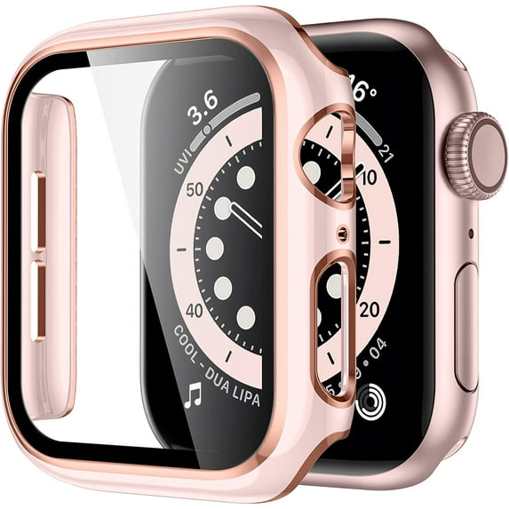 Compatible with Apple Watch Screen Portector Case 38mm, Ultra-Thin Pink Bumper with Rose Gold Edge Full Coverage Protective Cover for iWatch Series 3/2/1 Women Men Sand Pink/Rose Gold