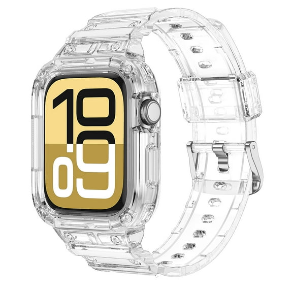 Compatible with Apple Watch Series 10 42mm Band with Case, Transparent TPU Sport Strap with Metal Buckle, Anti-Yellowing Scratch-Resistant, Breathable Design, Gift for Men Women, Clear