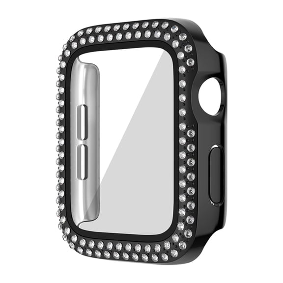 Compatible for Apple Watch Series 10 42mm with Tempered Glass Screen Protector, Double Bling Case Crystal Diamonds Rhinestone Bumper Overall Hard PC Slim Protective Cover, Black