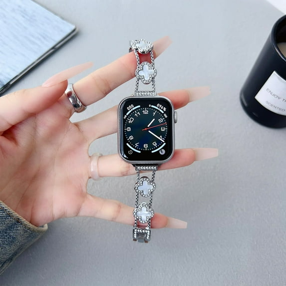 Compatible with Apple Watch Series 10 46mm Band for Women, Elegant Metal Bracelet with Flower Charms, Replacement 46mm Bands for Apple Watch Series 10, iWatch 10 46 mm Stainless Steel Strap