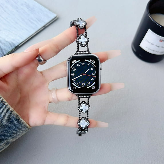 Compatible with Apple Watch Series 10 46mm Band for Women, Elegant Metal Bracelet with Flower Charms, Replacement 46mm Bands for Apple Watch Series 10, iWatch 10 46 mm Stainless Steel Strap