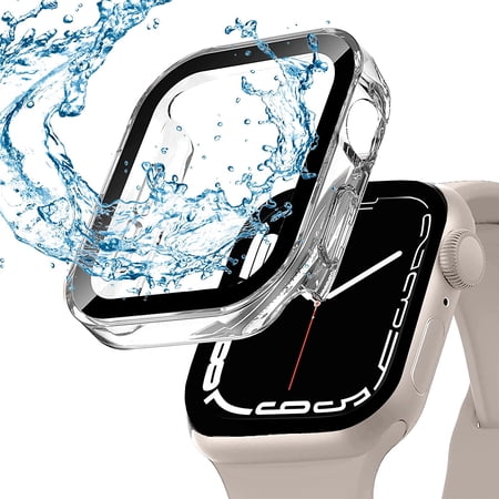 Compatible for Apple Watch Series 7/8 Case, Apple Watch 7/8 Screen Protector 45mm Tempered Glass Water-Resistant Hard PC Protective Case for Apple Watch Series 7/8 (45mm, Clear)