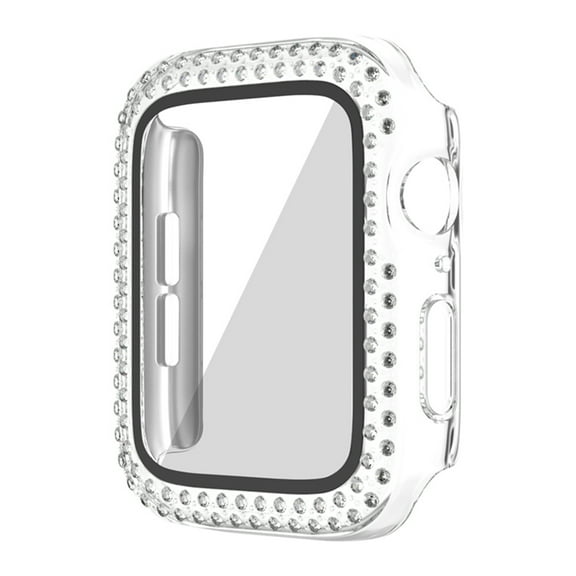 Compatible for Apple Watch Series 9/8/7 41mm with Tempered Glass Screen Protector, Double Bling Case Crystal Diamonds Rhinestone Bumper Overall Hard PC Slim Protective Cover, Clear