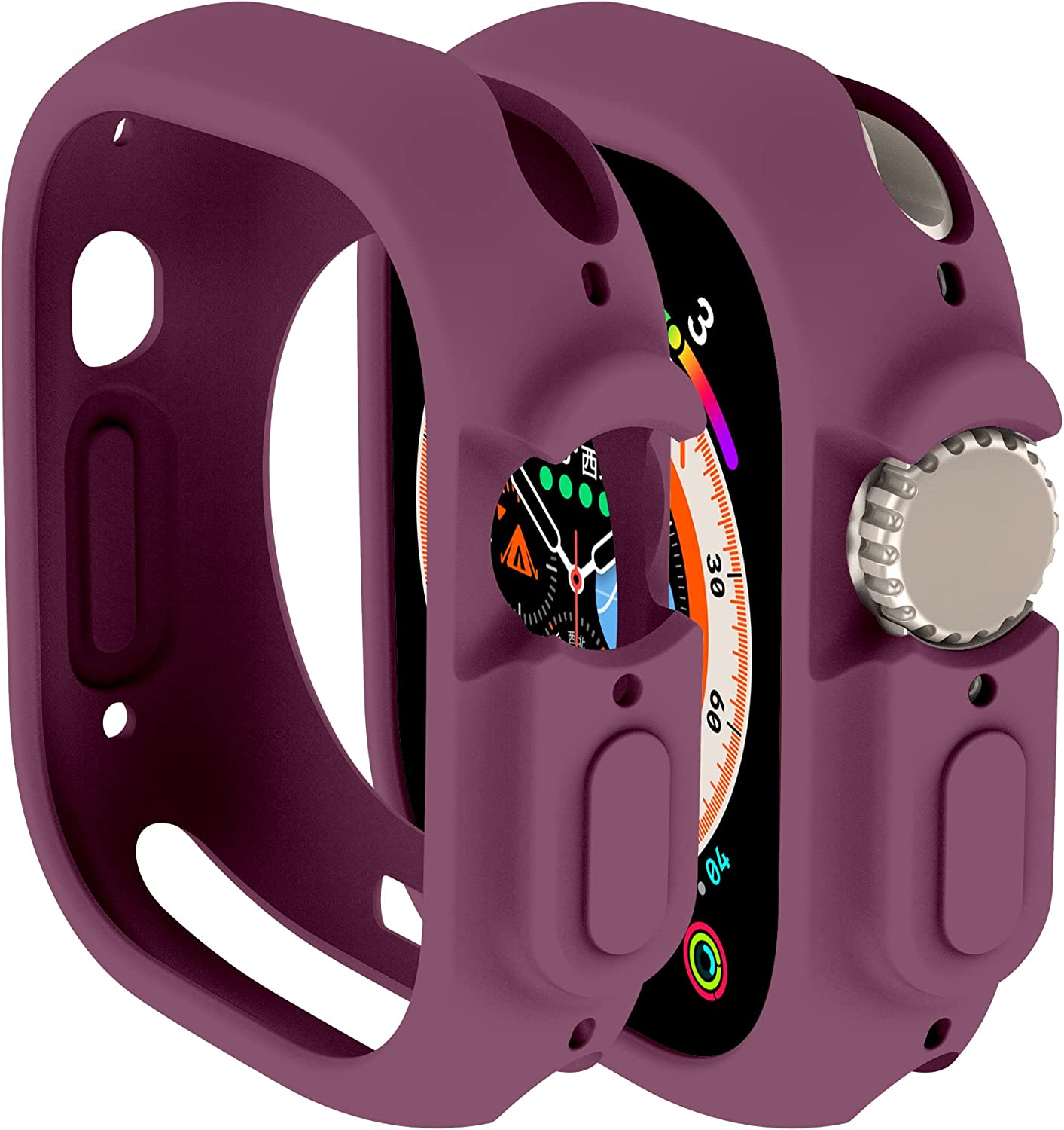 Compatible for Apple Watch Ultra 2 Apple Watch Ultra 49mm Case All Round Shockproof TPU Silicone Protective Cover Bumper Shock Absorbing Scratch Resistant Case for Apple Watch Ultra 49mm plum color Wa...