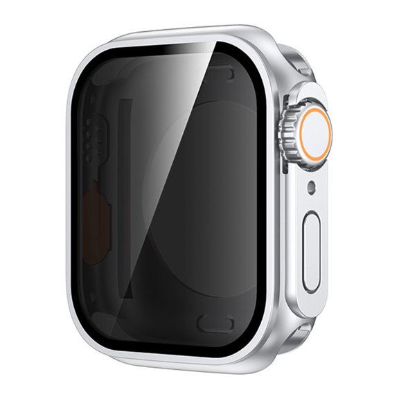 Compatible with Apple Watch iWatch Series 9/8/7 41mm 2-in-1 Case,Built-in Anti-peeping Screen Protector,Hard Cover Anti-Scratch Shockproof Ultra Slim Watch Case Cover,Silver