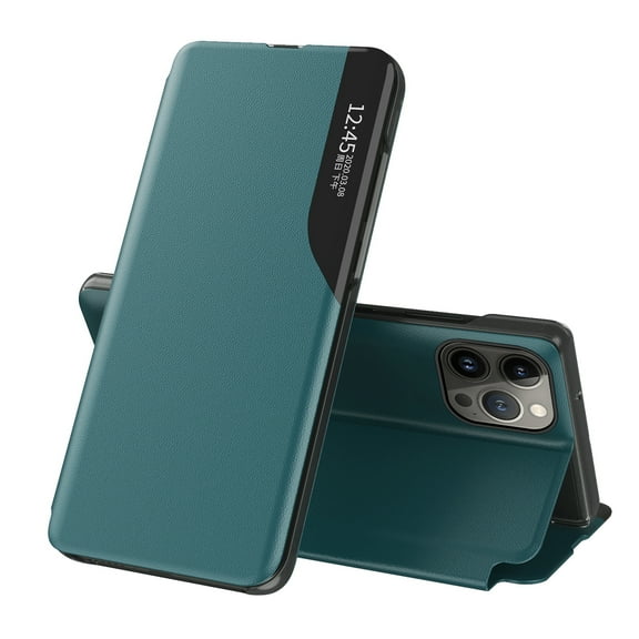 Compatible with Apple iPhone 14 Pro 6.1 inch Case, Mirror Design Clear View Flip Ultra Slim Protective Shell Phone Cover for Compatible with iPhone 14 Pro Mirror PC PU Leather,Cyan
