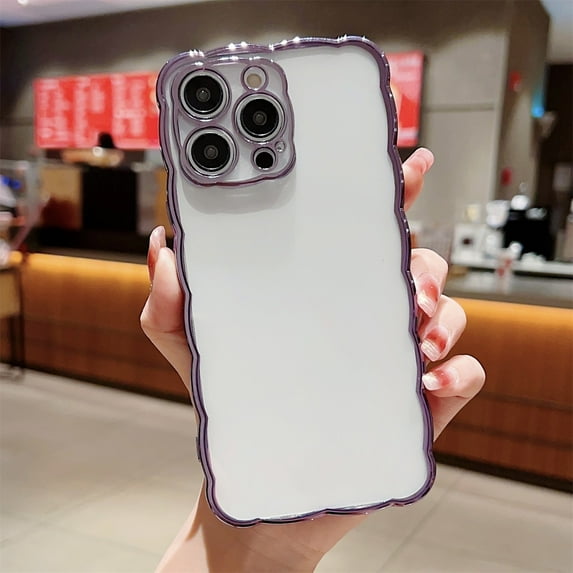 Compatible with Apple iPhone 14 Pro Phone Case, Luxury Electroplated Wave Edge Soft TPU Ultra Slim Shockproof Phone Case for Women and Girls for iPhone 14 Pro 6.1 inch, Darkpurple