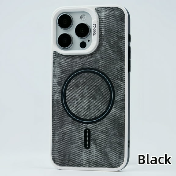 Compatible with Apple iPhone 15 Pro Case with Strong Magsafe, Ultra Slim Cool Denim Fabric Camera Frame Protection Shockproof Anti-Slip Cover Phone Case for iPhone 15 Pro, Black