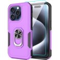 thumbnail image 1 of Compatible for Apple iPhone 15 Pro Case with Tempered Glass Screen Protector,Heavy-Duty Tough Rugged Phone Case Cover with Ring Holder Kickstand for iPhone 15 Pro (6.1", 2023) [Purple/Black], 1 of 13