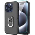 thumbnail image 1 of Compatible for Apple iPhone 15 Pro Case with Tempered Glass Screen Protector,Heavy-Duty Tough Rugged Phone Case Cover with Ring Holder Kickstand for iPhone 15 Pro (6.1", 2023) [Black], 1 of 7