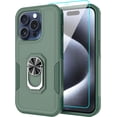 thumbnail image 1 of Compatible for Apple iPhone 15 Pro Case with Tempered Glass Screen Protector,Heavy-Duty Tough Rugged Phone Case Cover with Ring Holder Kickstand for iPhone 15 Pro (6.1", 2023) [Dark Green], 1 of 13