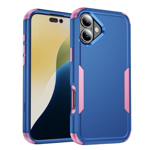 Compatible with Apple iPhone 16 Plus Case for Women Men, Military Grade Shockproof Drop Protection Anti-Scratch Bumper Rugged Matte Phone Case Cover for iPhone 16 Plus, Blue+Pink