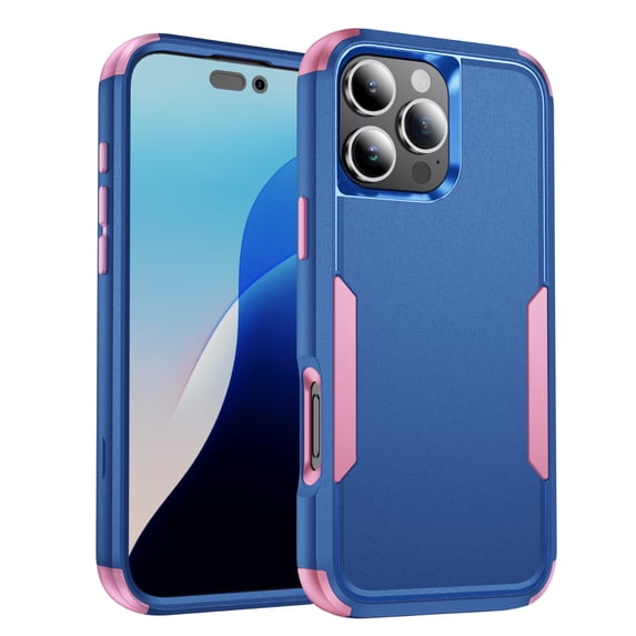 Compatible with Apple iPhone 16 Pro Case for Women Men, Military Grade Shockproof Drop Protection Anti-Scratch Bumper Rugged Matte Phone Case Cover for iPhone 16 Pro, Blue+Pink