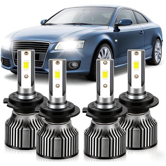 Compatible for Audi A5 Quattro 2008 2009 2011 2012 2014, A5 2014 Light Bulbs, High/Low Beam Lights with Cooling Fans, LED Headlight Bulbs, Plug and Play, 4-Pack