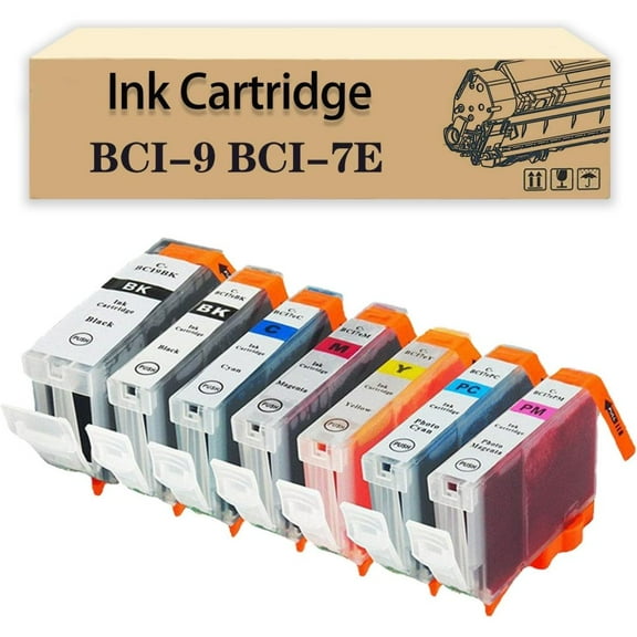 Compatible BCI-9 BCI-7E 25ML Ink Cartridges Replacement for Canon IP3000 IP3300 IP4000 IP4200 IP5200 IP5300 IX4000 IX5000 MP510 MP530 MP600 MP750 Printers 1 Set