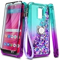 thumbnail image 1 of Compatible with BLU View 4 Case (B135DL) / View 2 (2023, 6.09 inch) Case with Tempered Glass Screen Protector, Ring Holder/Wrist Strap, Nagebee Glitter Liquid Floating Cute Phone Cover (Aqua/Purple), 1 of 6