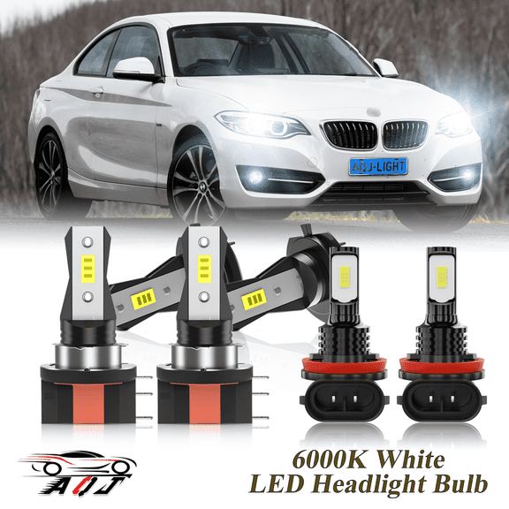 Compatible with BMW 228i 2014 2015 2016 LED Headlight Bulbs Kit High Low Beam + Foglights Combo(Pack of 6) , 6500K White 10,000LM Super Bright, Plug and Play