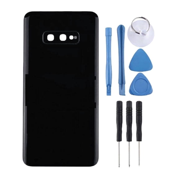 Compatible Back Battery Door With Adhesive & Camera Lens Pre-installed For S10/ S10+/ S10e - Black, 142x68x2mm
