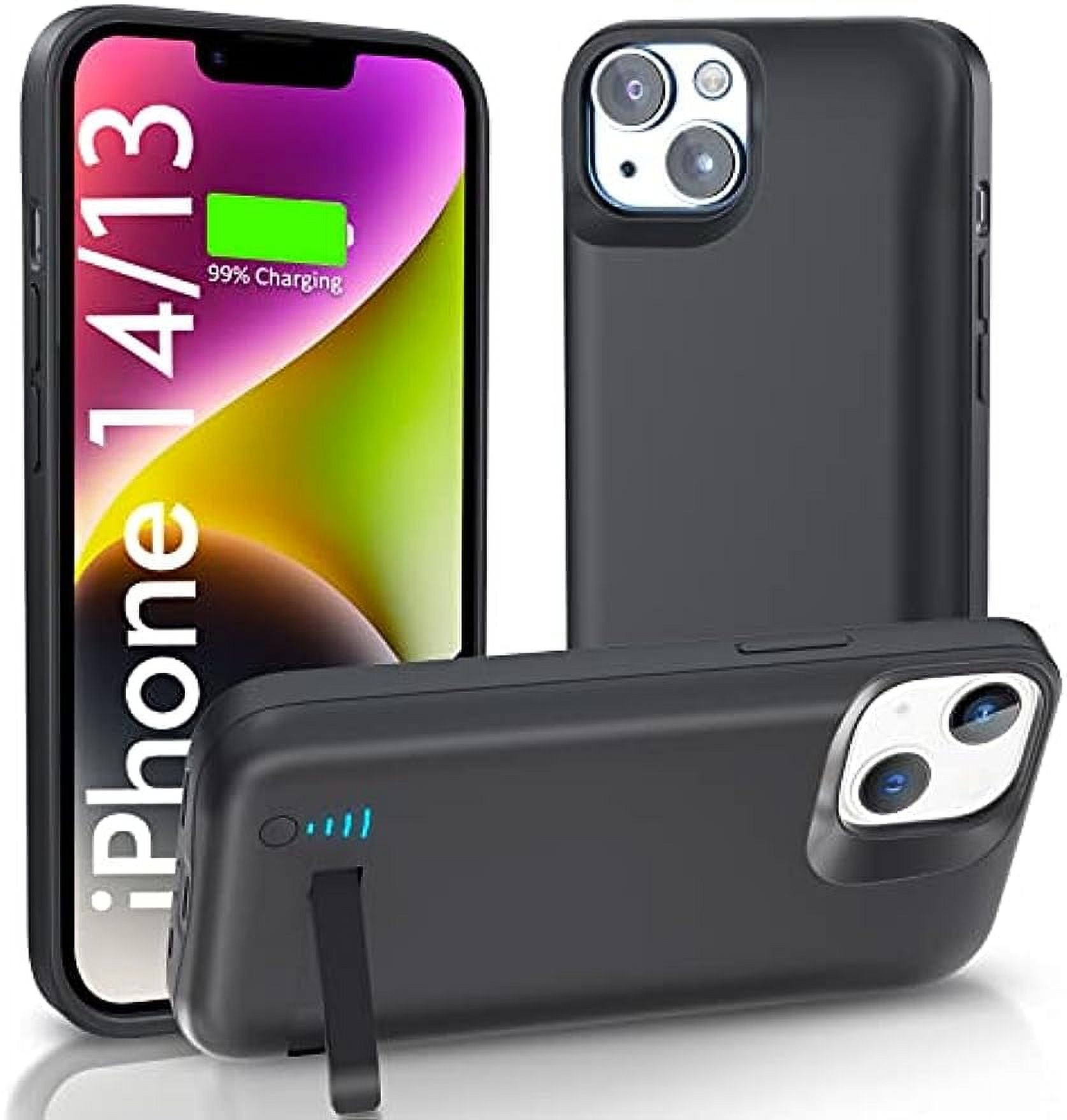 Compatible With Battery Case for iPhone 14/13(6.1 inch), 5000mAh Portable Extended Charging Case with Kickstand Rechargeable Charger Case Compatible with iPhone 14/13 - Black