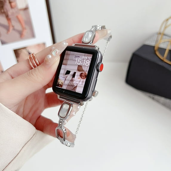 Compatible with Bling Apple Watch Band Women with Crystal Diamond Bling Metal Link Bracelet Strap Steel Apple Watch Chain iWatch Series Ultra 2/1 9 8 7 SE 6 5 4 3 2 1, 42mm 44mm 45mm 49mm,Silver