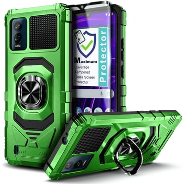 Compatible for Blu View Speed 5G Phone Case with Tempered Glass Screen Protector, Nagebee Full-Body Protective [Military-Grade] Magnetic Car Mount Ring Holder Durable Cover (Green)