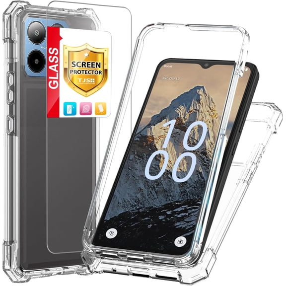 Compatible for Boost Mobile Summit 5G Case, with [Tempered Glass Screen Protector], Full-Body Protector Shockproof Rugged Bumper Hybrid Phone Case (Clear)