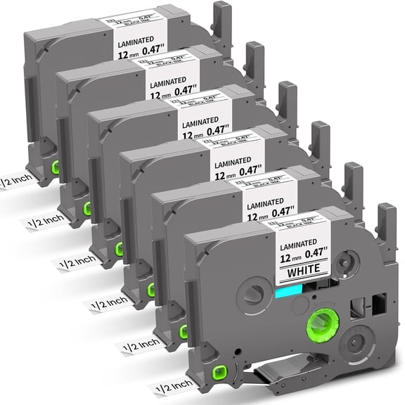 Compatible with Brother P-Touch Label Tape TZe-231 TZ TZe 12mm 0.47 Laminated White Label Maker Tape 1/2" TZE231 for PT-D210 D220 H110 D410 D610BT H111 Cube 1880 Refill, Black on White, 6-Pack