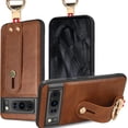 thumbnail image 1 of Compatible Brown Google Pixel 8 Pro Case with Strap,Full Protective PU Leather Cover with Necklace Lanyard Protective Ring Case for Google Pixel 8 Pro Case Kickstand,Phone Case Pixel 8 Pro Cover, 1 of 7