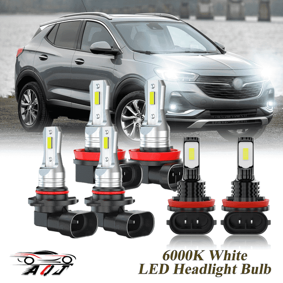 Compatible with Buick Encore 2013-2020 LED Headlight Bulbs Kit High Low Beam + Foglights Combo(Pack of 6) , 6500K White 10,000LM Super Bright, Plug and Play