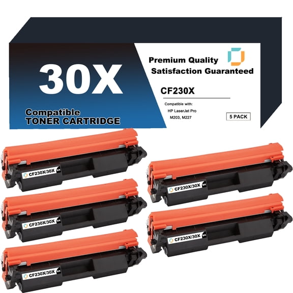 Compatible CF230X HP 30X Black Toner Cartridge 5 Pack to use with LaserJet Pro M203d, M203dn, M203dw, LaserJet Pro MFP M227d, M227fdn, M227fdw, M227sdn Printers. Reliable Printing for Home & Office.
