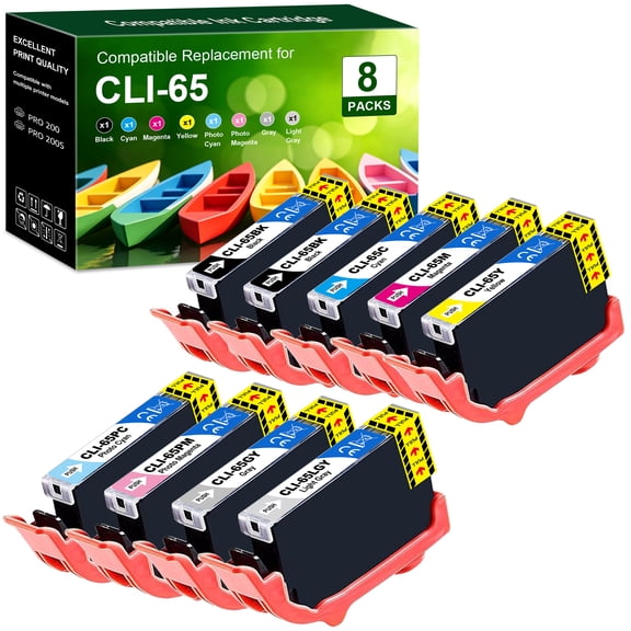 Compatible CLI-65 Ink Eight Color Pack Replacements for CLI 65 Ink Cartridges Compatible with PIXMA PRO-200 and PIXMA PRO-200S Printers