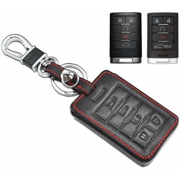 Compatible with Cadillac ATS CTS DTS SRX STS XTS Escalade ESV Chevrolet Impala Monte Carlo Corvette Buick Lucerne 5 Buttons Key Fob Cover Case Keychain Leather Protector Shell