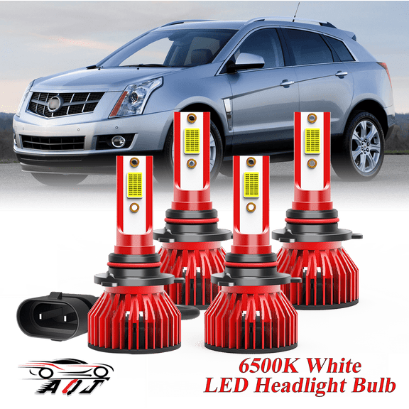 Compatible with Cadillac SRX 2005 2006 2007 2008 2009 LED High Low Beam Lamp Set 4 Pack - 30,000LM 6500K Cool White 600% Ultra-Bright Bulb, Plug & Play
