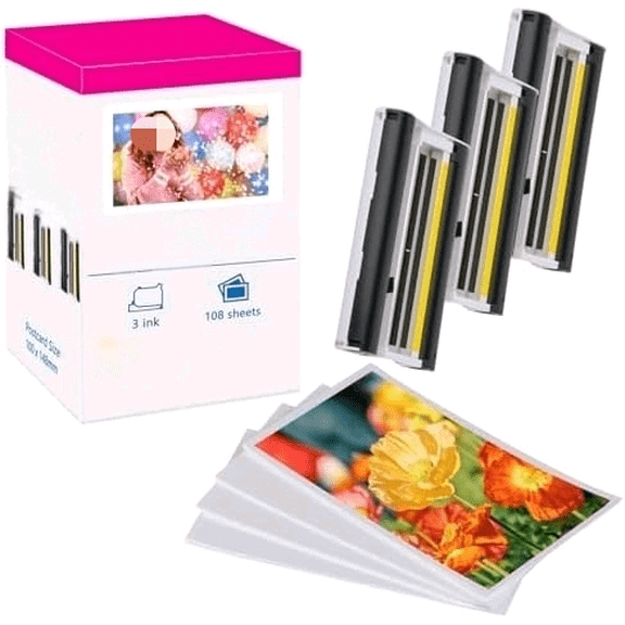 Compatible with Canon Selphy KP108IN KP-108IN Ink and Paper Set, 3 Color Ink and 108 Sheets Photo Paper 4x6, Compatible for Canon Selphy CP1300 CP1500 CP1200$$Office