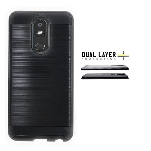 Compatible Case for LG Aristo 4 Plus/ LG Prime 2 / Straight Talk LG Journey Smartphone / LG Journey /LG Arena 2 / LG Escape Plus, Slim Metallic Brushed Design Shockproof Protective Cover Case (Black)