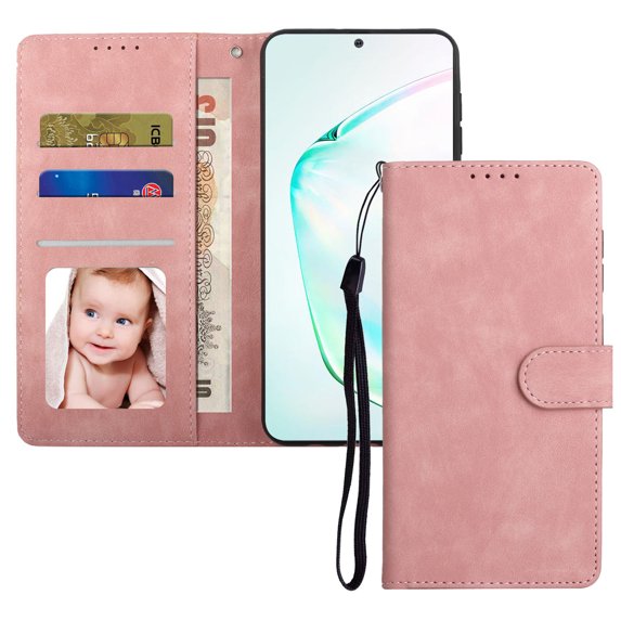 Compatible Case For Samsung Galaxy Note 20 Ultra Side Wallet Magnetic Closure Style PU Leather Case With Plastic Card Holder,Shockproof Detachable Cover For Samsung Galaxy Note 20 Ultra,Pink