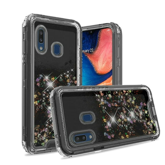 Compatible Case for Samsung Galaxy A20, Samsung Galaxy A30 Case 3N1 Series Diamond Quicksand Cute Phone Cover - Black
