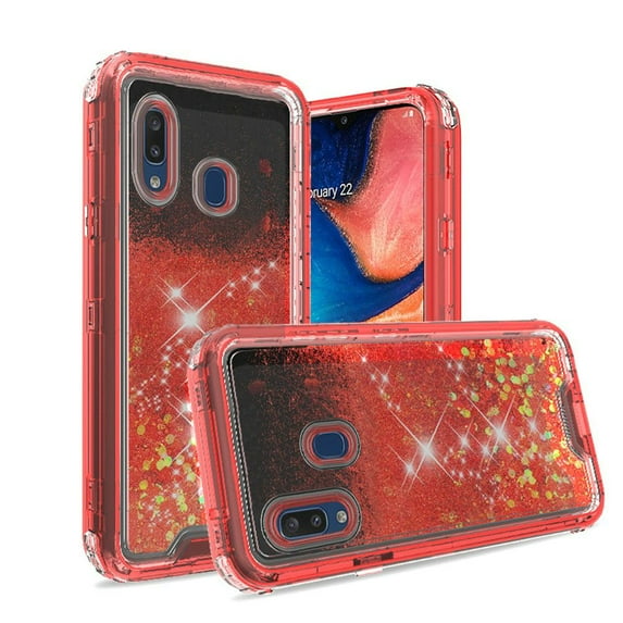 Compatible Case for Samsung Galaxy A20, Samsung Galaxy A30 Case 3N1 Series Diamond Quicksand Cute Phone Cover - Red