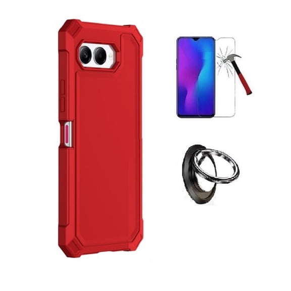 Compatible Case for T-Mobile REVVL 8 5G, Red Full Body TPU Cover Case + Ring/Tempered Glass
