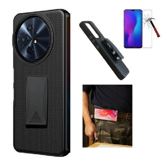 Compatible Case for TCL 60 XE NXTPAPER/ TCL 50 XL  Case, Black Shockproof 360° Rotating Belt Clip Kickstand Case Cover  with Tempered Glass