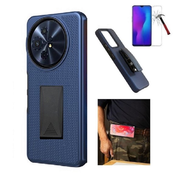 Compatible Case for TCL 60 XE NXTPAPER/ TCL 50 XL  Case, Blue Shockproof 360° Rotating Belt Clip Kickstand Case Cover  with Tempered Glass