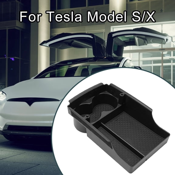 Compatible Center Console Storage Box Cup Holder Organizer Tray for Model S and Model X, Black ABS Material, Left-Hand Drive Interior Accessory