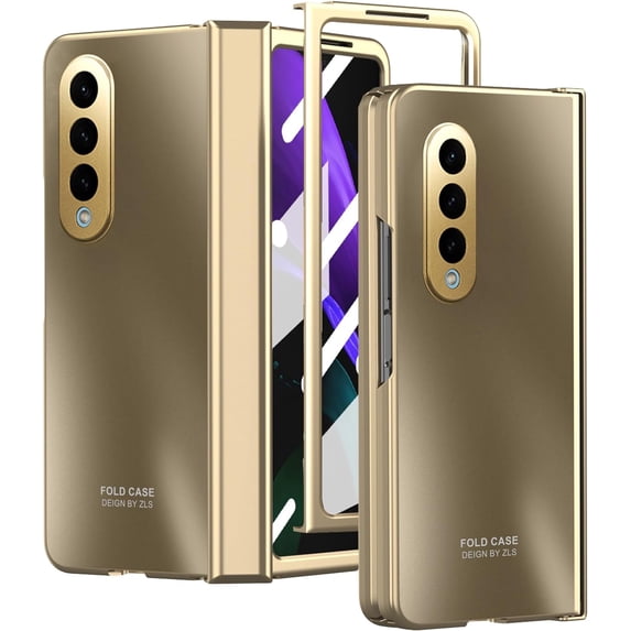 Compatible Champagne Gold Samsung Z Fold 4 Case with Hinge Protection & Electroplating Texture,Luxury Slim Hinge Protective Screen Protector Case for Galaxy Fold 4 Case,Samsung Z Fold 4 5g Case