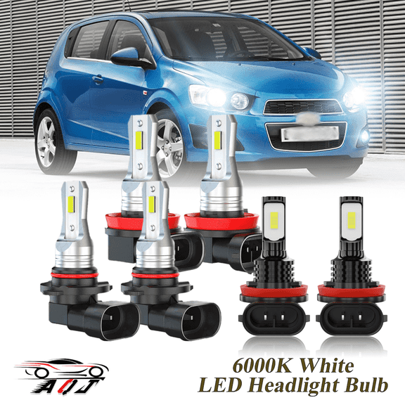 Compatible with Chevrolet Sonic 2012-2016 LED Headlight Bulbs Kit High Low Beam + Foglights Combo(Pack of 6) , 6500K White 10,000LM Super Bright, Plug and Play
